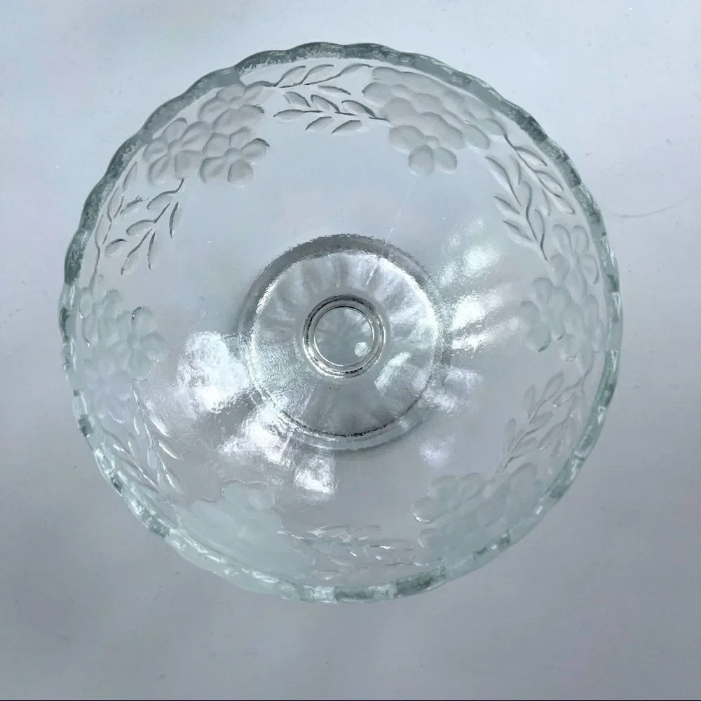 Vintage Dessert Footed Pressed Glass Bowls • Raised Frosted Daisy Pattern • (2)